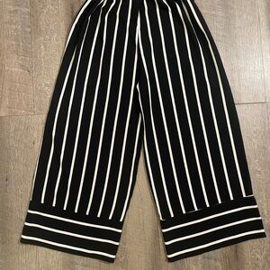 Elegant Black and White Striped Wide Leg Pants